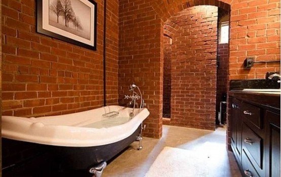 Phòng tắm dịu dàng với tường gạch (16)